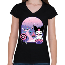PRINTFASHION kuromi cupcake - Női V-nyakú póló - Fekete női póló