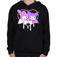 PRINTFASHION kuromi és my melody - Gyerek kapucnis pulóver - Fekete