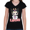 PRINTFASHION Kuromi Labubu - Női V-nyakú póló - Fekete