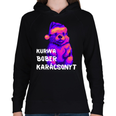 PRINTFASHION Kurwa bober karácsonyt - Női kapucnis pulóver - Fekete