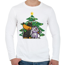 PRINTFASHION Kutya és macska karácsony - Férfi hosszú ujjú póló - Fehér