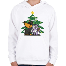 PRINTFASHION Kutya és macska karácsony - Gyerek kapucnis pulóver - Fehér