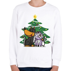 PRINTFASHION Kutya és macska karácsony - Gyerek pulóver - Fehér