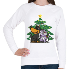 PRINTFASHION Kutya és macska karácsony - Női pulóver - Fehér női pulóver, kardigán