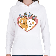 PRINTFASHION Kutya és macska szeretet - Női kapucnis pulóver - Fehér női pulóver, kardigán