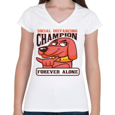 PRINTFASHION Kutya - forever alone - Női V-nyakú póló - Fehér női póló