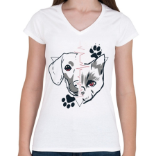 PRINTFASHION Kutyák és macskák  - Női V-nyakú póló - Fehér női póló