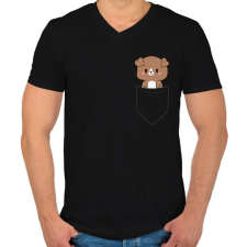PRINTFASHION Kutyus zsebben páros minta - pizza - Férfi V-nyakú póló - Fekete férfi póló