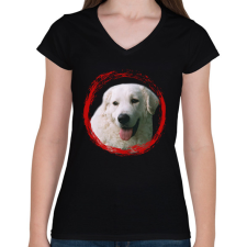 PRINTFASHION kuvasz kutyus - férfi - Női V-nyakú póló - Fekete női póló