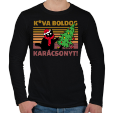 PRINTFASHION Kva boldog karácsonyt cica - Férfi hosszú ujjú póló - Fekete férfi póló