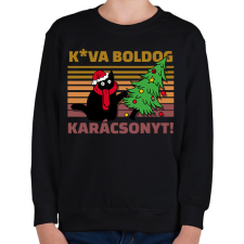 PRINTFASHION Kva boldog karácsonyt cica - Gyerek pulóver - Fekete gyerek pulóver, kardigán