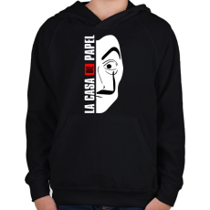 PRINTFASHION La Casa de Papel - A nagy pénzrablás - Money Heist - Gyerek kapucnis pulóver - Fekete