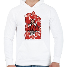 PRINTFASHION La Casa de papel art - Férfi kapucnis pulóver - Fehér férfi pulóver, kardigán