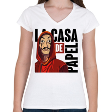 PRINTFASHION La casa de papel art - Női V-nyakú póló - Fehér