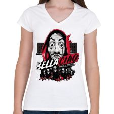 PRINTFASHION La casa de papel art - Női V-nyakú póló - Fehér női póló