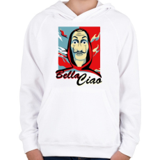 PRINTFASHION La casa de papel - Bella Ciao - Gyerek kapucnis pulóver - Fehér