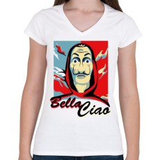 PRINTFASHION La casa de papel - Bella Ciao - Női V-nyakú póló - Fehér