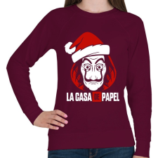 PRINTFASHION La Casa De Papel Christmas fehér - Női pulóver - Bordó női pulóver, kardigán