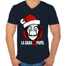 PRINTFASHION La Casa De Papel Christmas - Férfi V-nyakú póló - Sötétkék