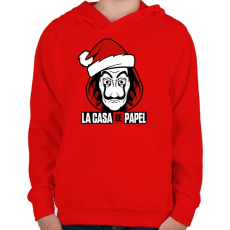 PRINTFASHION La Casa De Papel Christmas - Gyerek kapucnis pulóver - Piros