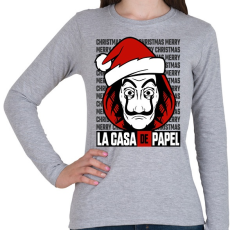 PRINTFASHION La Casa De Papel Christmas háttérrel - Női hosszú ujjú póló - Sport szürke