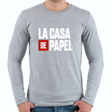 PRINTFASHION La casa de papel fehér felirat - Férfi hosszú ujjú póló - Sport szürke
