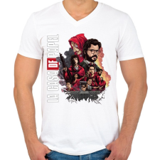 PRINTFASHION La Casa de Papel  - Férfi V-nyakú póló - Fehér férfi póló
