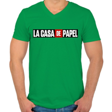 PRINTFASHION La casa de papel logo - Férfi V-nyakú póló - Zöld