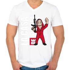 PRINTFASHION La casa de papel N1 - Férfi V-nyakú póló - Fehér