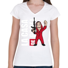 PRINTFASHION La casa de papel N1 - Női V-nyakú póló - Fehér