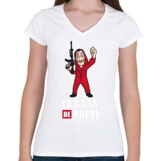 PRINTFASHION La casa de papel N2 - Női V-nyakú póló - Fehér