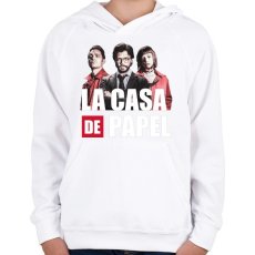 PRINTFASHION La casa de papel N7 - Gyerek kapucnis pulóver - Fehér