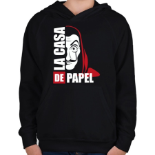 PRINTFASHION La casa de papel N - Gyerek kapucnis pulóver - Fekete gyerek pulóver, kardigán