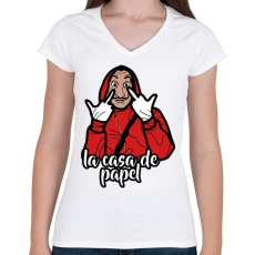 PRINTFASHION La Casa de Papel - Női V-nyakú póló - Fehér