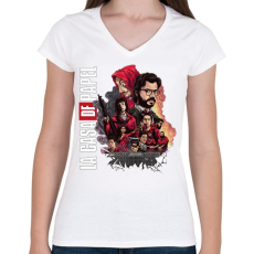 PRINTFASHION La Casa de Papel  - Női V-nyakú póló - Fehér