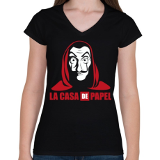 PRINTFASHION La casa de papel RL - Női V-nyakú póló - Fekete