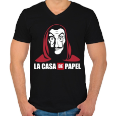 PRINTFASHION La casa de papel WL - Férfi V-nyakú póló - Fekete