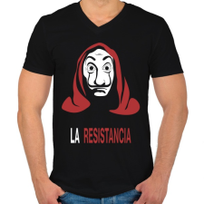 PRINTFASHION La Resistancia - Férfi V-nyakú póló - Fekete férfi póló