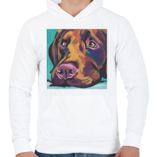 PRINTFASHION Labrador festmény - Férfi kapucnis pulóver - Fehér férfi pulóver, kardigán