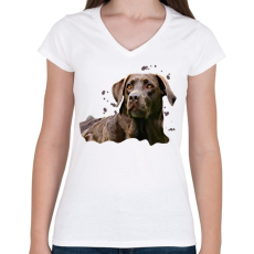 PRINTFASHION labrador - Női V-nyakú póló - Fehér
