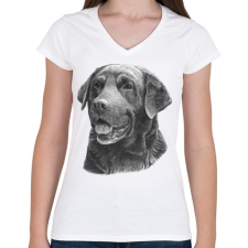 PRINTFASHION Labrador - Női V-nyakú póló - Fehér női póló