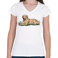 PRINTFASHION Labrador - Női V-nyakú póló - Fehér női póló