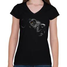 PRINTFASHION Labrador portré - Női V-nyakú póló - Fekete