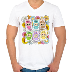 PRINTFASHION Labubu - Férfi V-nyakú póló - Fehér