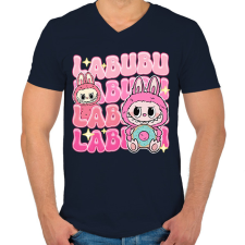 PRINTFASHION Labubu - Férfi V-nyakú póló - Sötétkék férfi póló