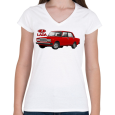 PRINTFASHION Lada 1500 - Női V-nyakú póló - Fehér