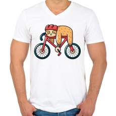 PRINTFASHION Lajhár biciklis - Férfi V-nyakú póló - Fehér