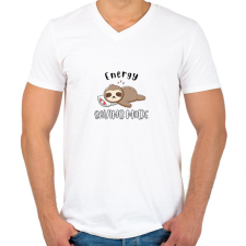 PRINTFASHION Lajhár Energy saving mode - Férfi V-nyakú póló - Fehér férfi póló