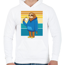 PRINTFASHION Lajhár kávéval - Férfi kapucnis pulóver - Fehér