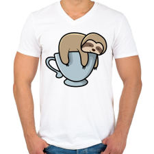 PRINTFASHION Lajhár kávézik  - Férfi V-nyakú póló - Fehér férfi póló